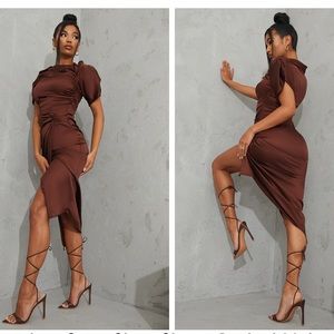 Pretty little thing brown satin midi dress